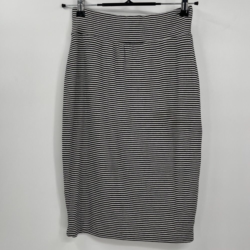 Athleta‎ XS Pencil Skirt Womens Black White Striped Ribbed Knit Midi RN 54023